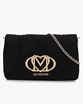 Love Moschino Heart Logo Quilted Pillow Velour Black Cross Body Bag
