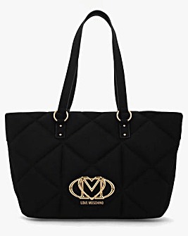 Love Moschino Heart Logo Quilted Pillow Velour Black Shopper Bag