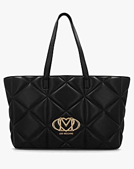 Love Moschino Heart Logo Quilted Pillow Black Shopper Bag