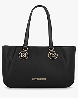 Love Moschino Double Heart Logo Black Shopper Bag