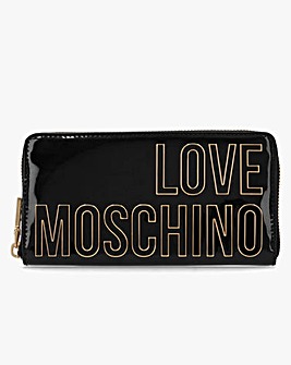 Love Moschino Enameled Logo Black Zip Around Purse