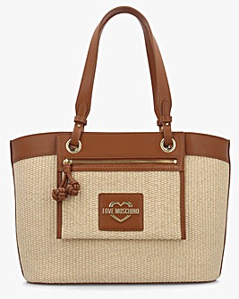Love Moschino Straw Chic Tan Tote Bag