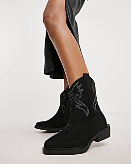 Betsy Western Cowboy Laser Cut Ankle Boots Wide E Fit