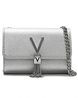 Valentino Bags Divina Silver Pebbled Shoulder Bag