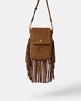 Accessorize Fringe Suede Phone Bag