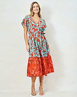 HOPE & IVY MARIUM COTTON PLEATED MIDAXI DRESS