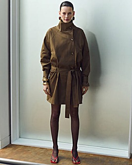 Mango Double Breasted Short Trench Coat With High Neck