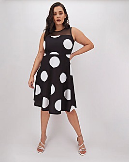 Mono Spot Mesh Detail Skater Dress