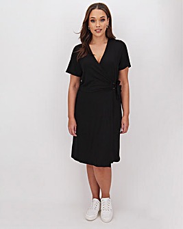 Black Wrap O Ring Skater Dress