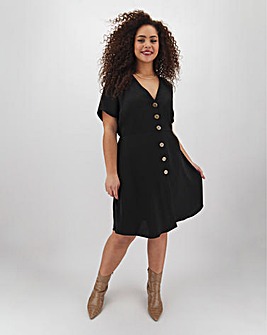Button Through Linen Skater Dress