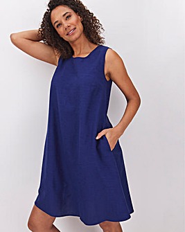 Navy Linen A-Line Swing Dress