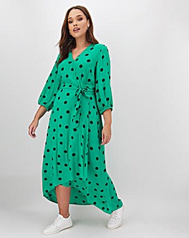 Green Spot Crinkle Wrap Dress
