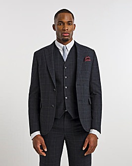 Navy Jaspe Prince of Wales Check Suit Jacket