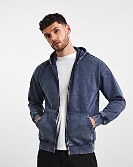 Relaxed Acid Wash Full Zip Hoodie Long