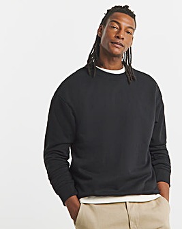 Relaxed Crew Neck Sweatshirt- Black