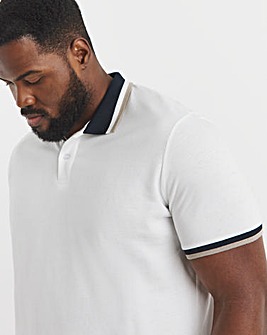 Tipped Pique Polo Long Length- White