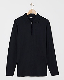 Jersey Zip Neck Polo- Black