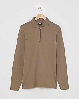 Jersey Zip Neck Polo- Biscuit