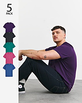 5 Pk Pure Cotton Crew Neck T-Shirts Long