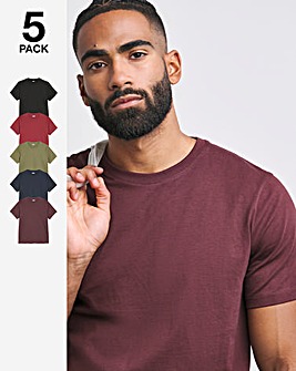 5 Pk Pure Cotton Crew Neck T-Shirts Long