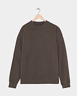 Relaxed Fit Garment Dyed Crew Sweatshirt- Chocolate