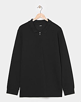 Long Sleeve Textured Jersey Polo- Black