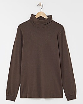 Long Sleeve Jersey Roll Neck Long Length- Chocolate