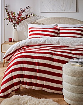 Candy Cane Striped Fleece Duvet Cover Set