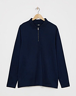 Premium 100% Mercerised Zip Neck Polo- Navy
