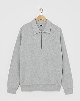 1/4 Zip Relaxed Fit Polo Sweatshirt- Grey Marl