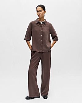 Object Brown Half Sleeve Denim Shirt