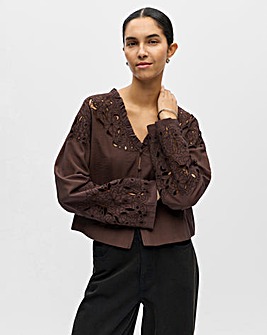 Object Brown Long Sleeve V-Neck Top