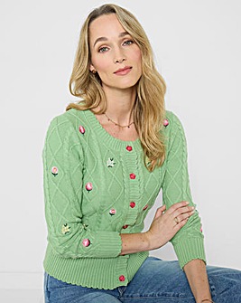 Joe Browns Penny Embroidered Floral Cable Knit Cardigan