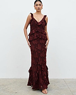 Pretty Lavish Helena Ruffle Jacquard Maxi Dress