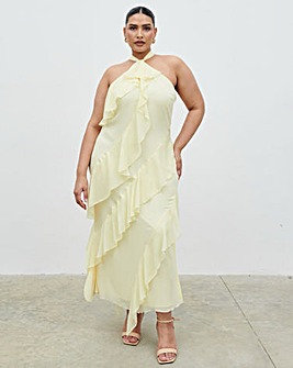 Pretty Lavish Aria Halterneck Ruffle Midaxi Dress
