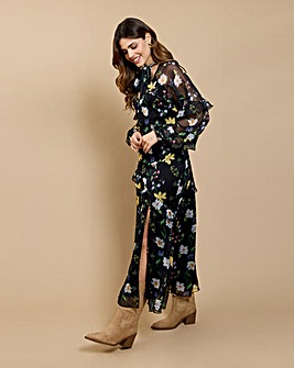 Little Mistress Floral Frill Midaxi Dress