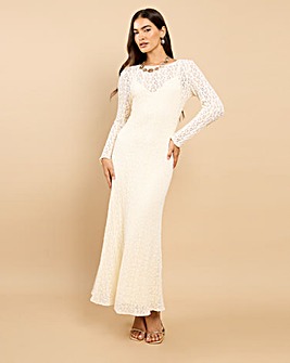 Little Mistress Cream Texture Midaxi Dress