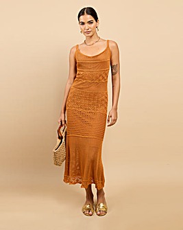 Little Mistress Brown Crochet Midaxi Dress