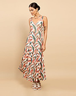 Little Mistress Leaf Print Maxi Dress