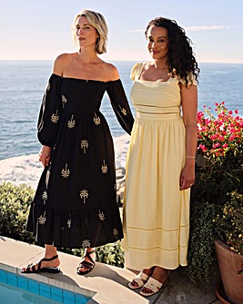 Little Mistress Black Embroidered Bardot Midaxi Dress