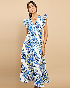 Little Mistress Blue Floral Midaxi Dress