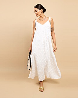 Little Mistress White Embroidery Tie Maxi Dress