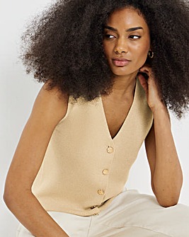 Vila Sleeveless Button Glitter Knit Vest