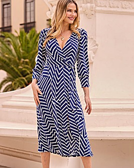 Sosandar Navy & White Geo Stripe Midi Dress