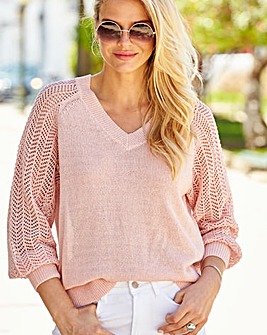 Sosandar Pink Pointelle Sleeve Jumper