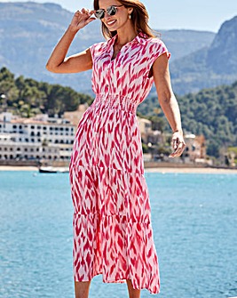 Sosander Pink Paradise Shirred Waist Shirt Dress