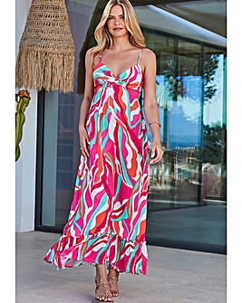 Sosander Sunshine Print Twist Front Strappy Crinkle Maxi Dress