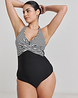 Figleaves Tailor Twist Underwired Halter Tummy Control Swimsuit - Longer Length