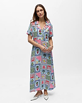 OBJECT Short Sleeve Postcard Print Midi Dress