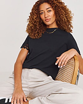 Black Lace Trim Short Sleeve T-Shirt
